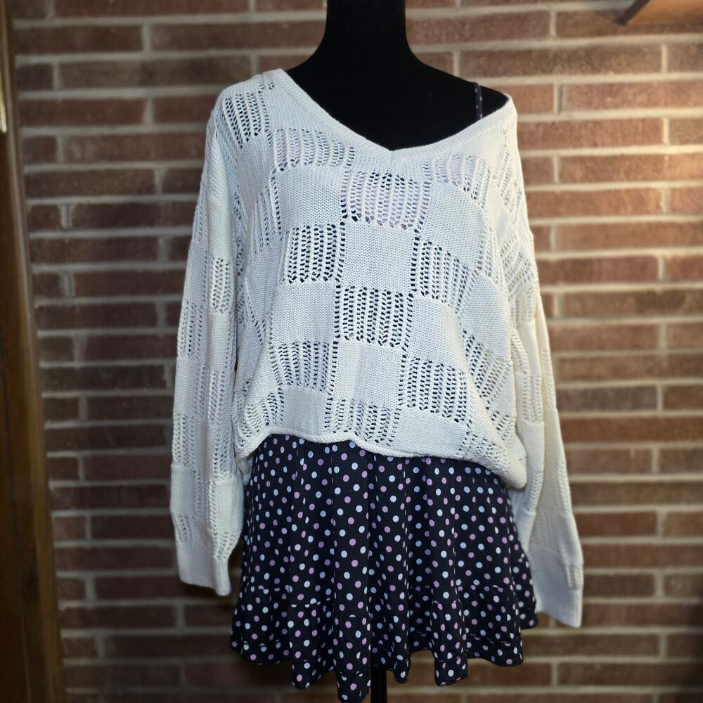 Vans Lily Long Sleeve Open Knit Sweater Dress Cream Ivory Boho Sz S